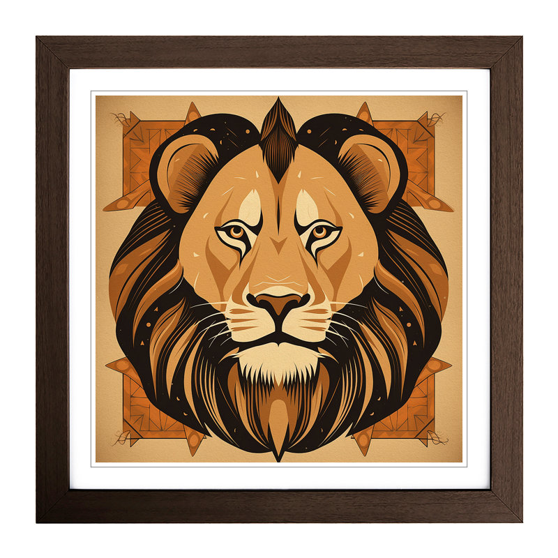 Lion Mid-Century - Framed Print, Walnut