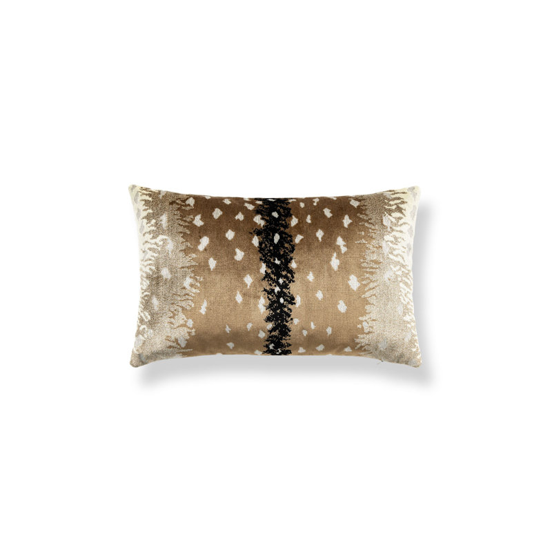 ANTELOPE / VELVET PILLOW, 14" H x 22" W, Rectangular, Fawn/Black Animal Print