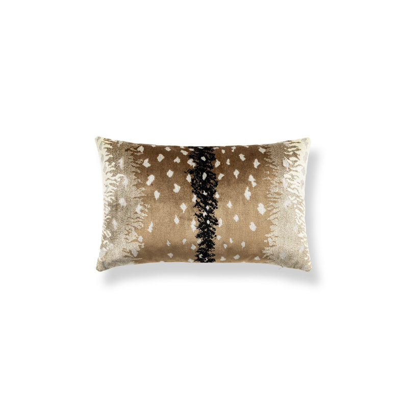 OREILLER ANTELOPE / VELOURS, H 14 po x l 22 po, Fauve / imprimé animal noir, Rectangulaire