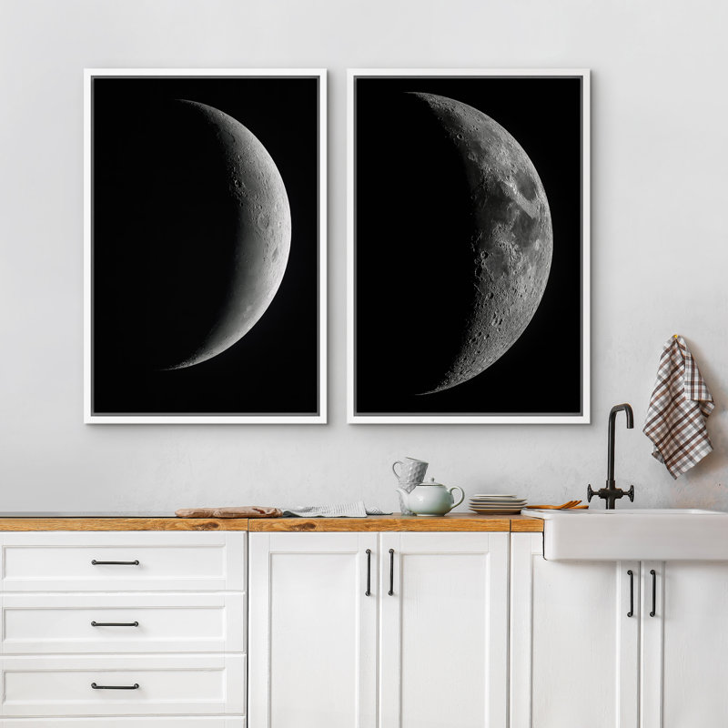 Lune, ensemble de 2 reproductions d'art sur toile encadrées, H 36 po x l 48 po, Blanc