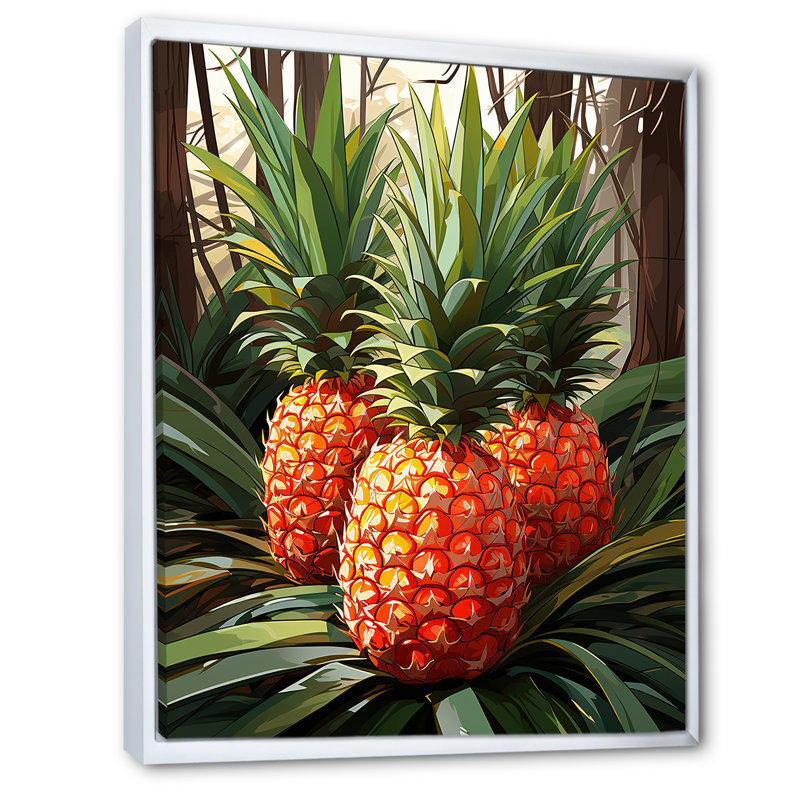 Pineapple Paradise II - Ananas, art mural, Cadre flottant blanc, H 40 po x l 30 po x P 1,5 po