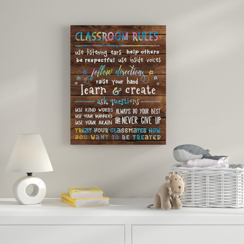 Art textuel sur toile tendue Classroom Rules, H 16 po x l 20 po x P 1,5 po