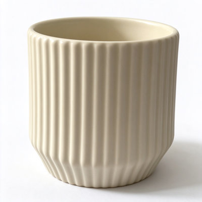 Pot à fleurs ivoire en céramique - tasse à succulence à nervures ouvertes, 5,9 po x 5,9 po x 5,9 po
