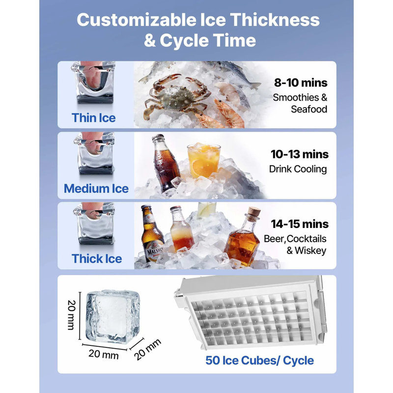 Machine à glaçons de 130 lb / 24 h avec capacité de rangement de 30 lb, machine à glaçons encastrée / autoportante / sous comptoir en acier inoxydable avec affichage à DEL et autonettoyante, pour bar et restaurant à domicile