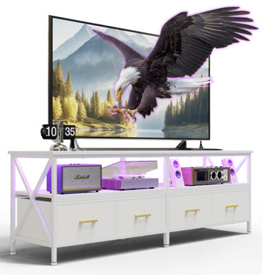 LED TV Stand with Power Outlet for Living Room,Dresser with 4 Drawers Entertainment Center, White Azucena by Wrought Studio