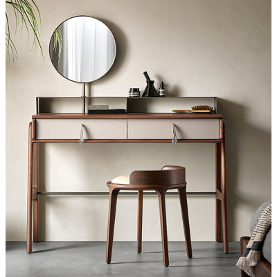 Wabi-Sabi Walnut Wood Bedroom Vanity with Mirror
