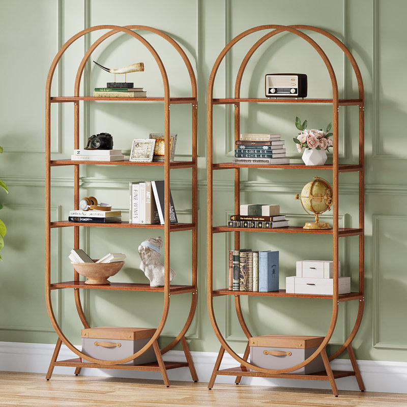 70.8" Tall Arched Bookcase, Modern 5-Tier Open Bookshelf Freestanding Display Rack, Gold