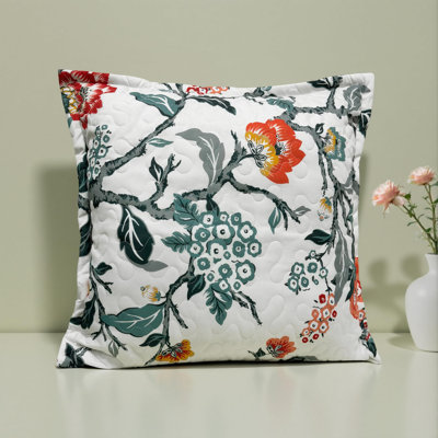 Ada Floral Quilted Pillow Covers Botanical Leaf Flower Printed Decorative Square for Home Sofa Bedroom Bed Decor 1PC 