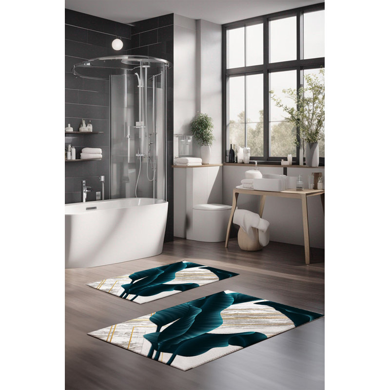 Ensemble de tapis de bain de luxe Eakly (2 pièces), 100% polyester, 16,0 x 23,6 pouces et 23,6 x 39,4 pouces | Conception antibactérienne antidérapante, hauteur de poils de 0,3 po | Lavable à la machine, durable et facile à nettoyer | Idéal pour la décoration de salle de bain