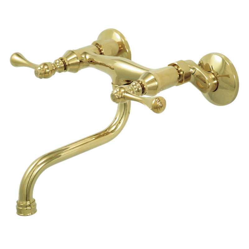 Kingston Brass Kingston Two-Handle 2-Hole Wall Mount Bathroom Faucet, Polished Brass