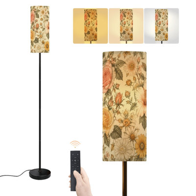 Floor Lamp Beige vintage floral rose Rustic sunflower botanical hibiscus Dimmable Modern Standing Lamp with Remote Control Footswitch Bulb Lampshade Tall Pole Corner Lamp for Living Room Bedroom Office