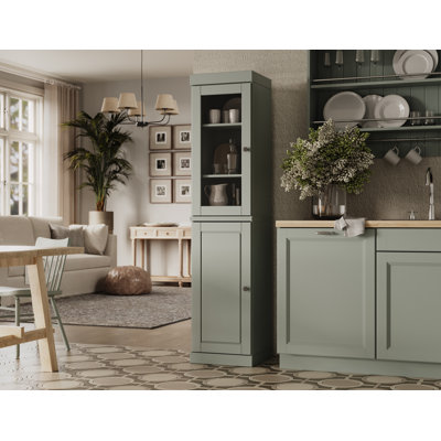 Jaylena 100% Solid Wood 16.5" Pantry Utility Storage Cabinet with Solid, Clear Glass Doors and Adjustable Shelves