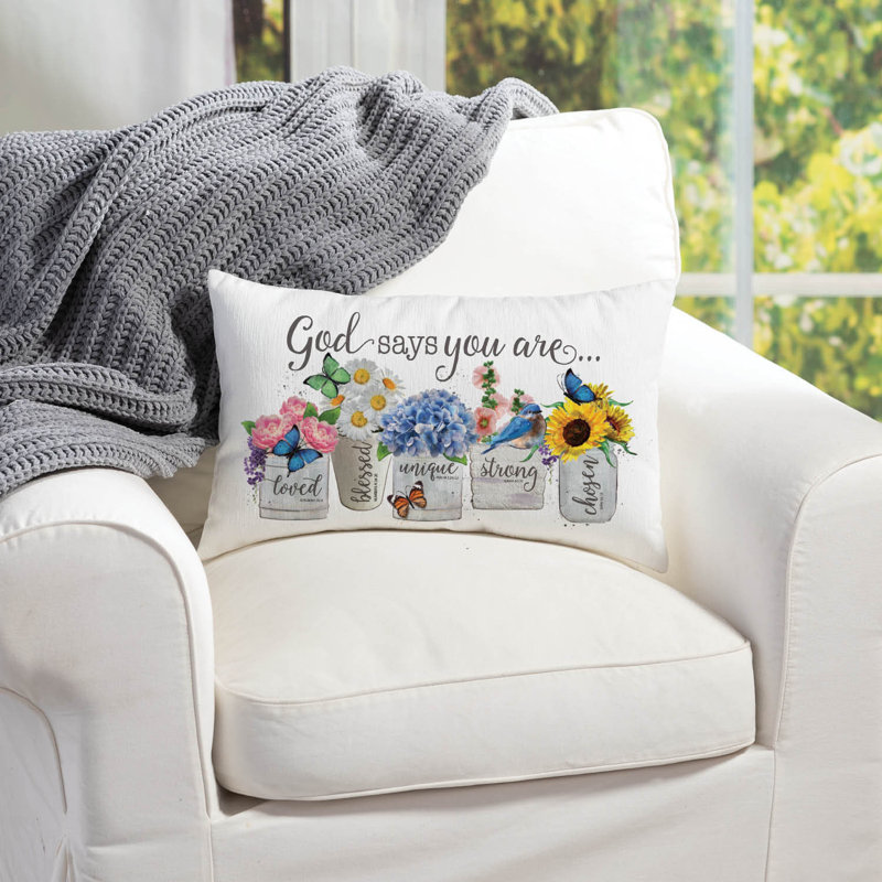 God Says You Are Floral Lumbar Throw Pillow