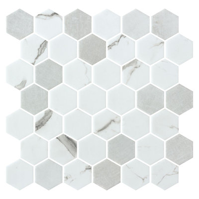 Carreau de mosaïque en verre poli pour mur et plancher à aspect hexagonal de 2 po Haelm