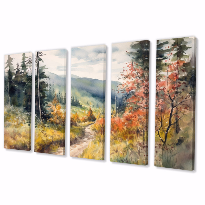 «Little Road In Mountain Landscape VII», reproduction d'art sur toile - 5 panneaux égaux
