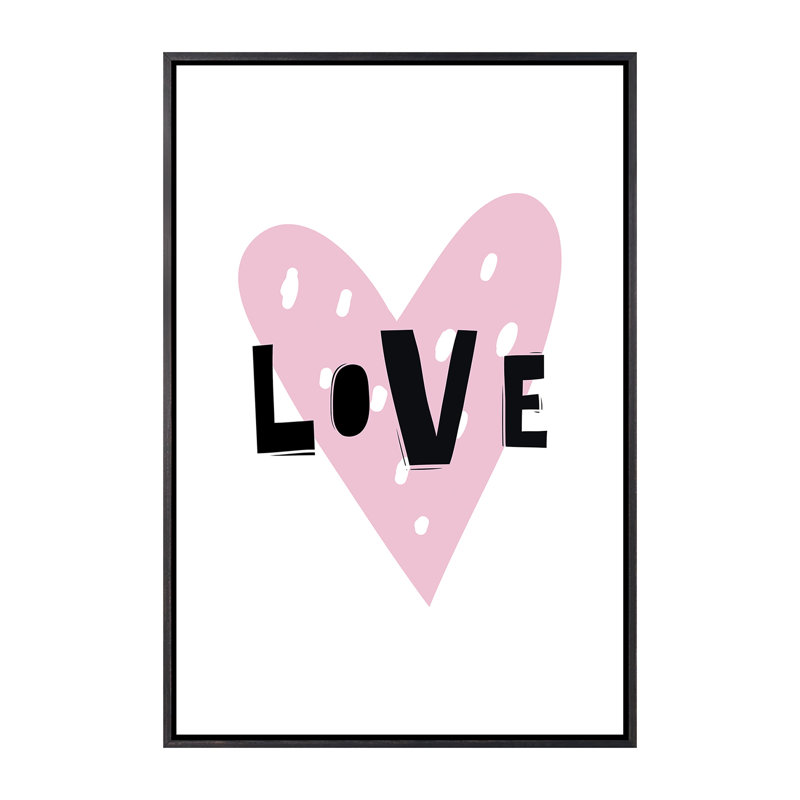 «Love Heart Scandi», reproduction d'art textuel, Toile avec cadre noir patiné, H 40 po x l 26 po x P 1,5 po, Pas de tapis