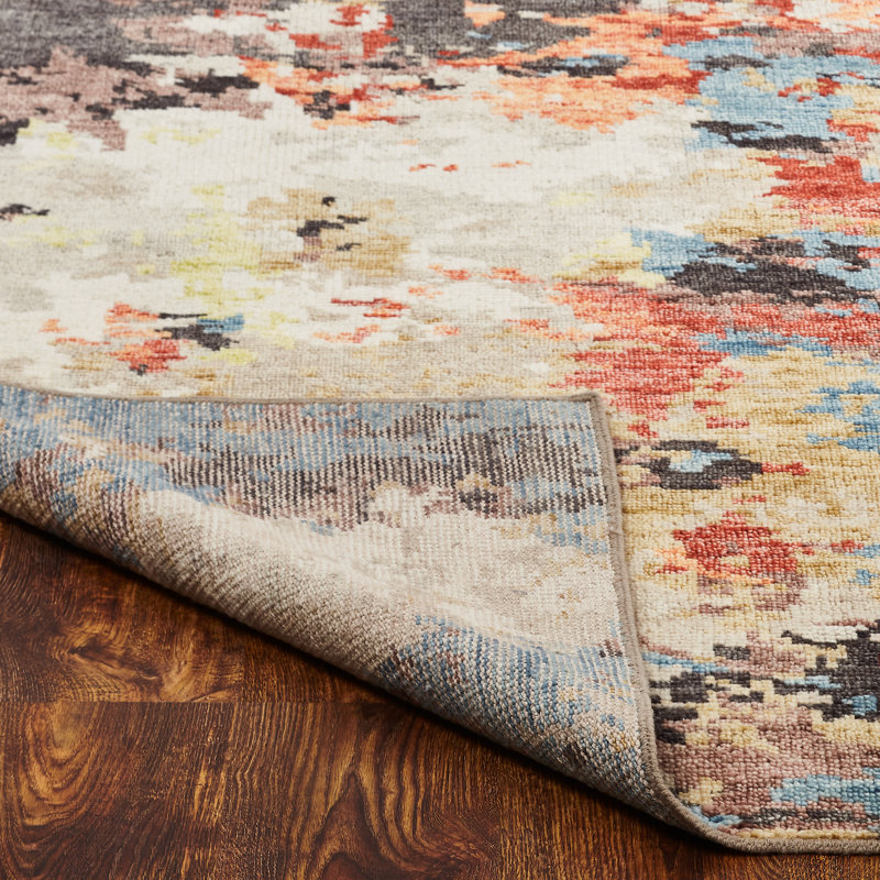 Duson Hand Knotted Wool Abstract Area Rug in Tan, Rectangle 10' x 14'