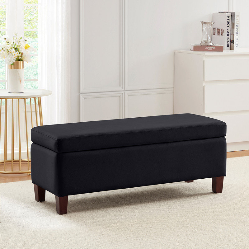 Upholstered Storage Bench, Black Velvet