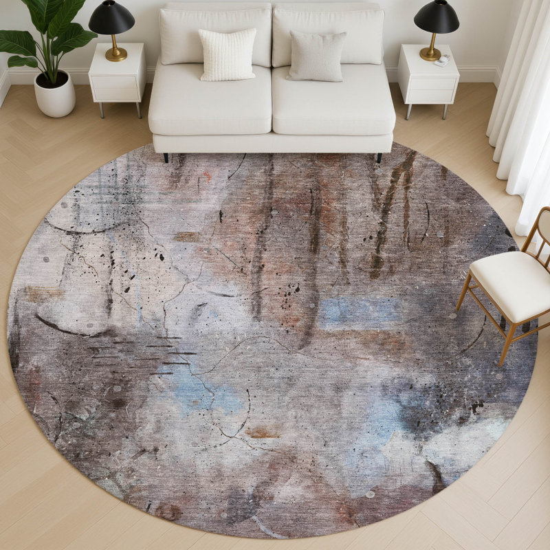 Premium Machine Washable Mayfield AMF2032 Abstract Rug, Taupe, 8' Round