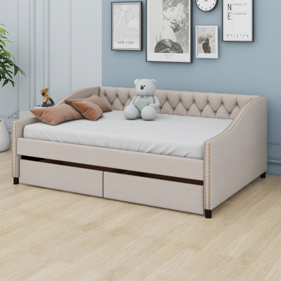 Upholstered Daybed With Two Drawers And Wood Slat Support by Lark Manor