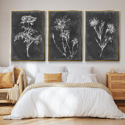Slate Floral II, ensemble de 3 toiles encadrées sur toile