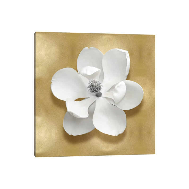 Flower On Gold I by Caroline Kelly - Wrapped Canvas Painting, 30.48 cm H x 30.48 cm W
