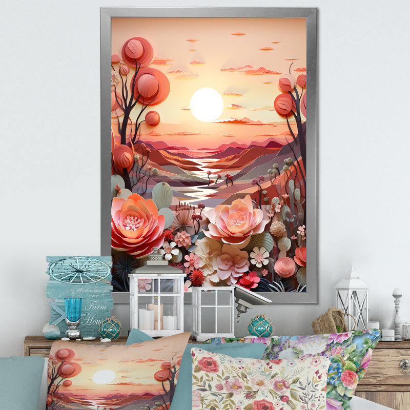Cactus Tangerine Twilight I sur toile, Cadre simple argenté, H 20 po x l 12 po x P 1 po
