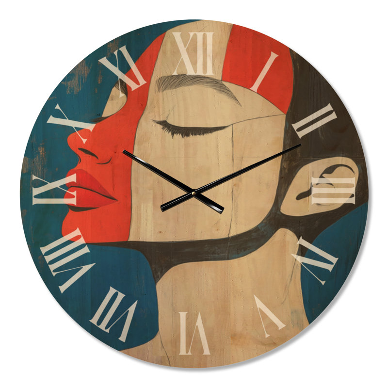 Horloge murale ronde en bois Bold Cobalt Muse I - Art Pop, Large