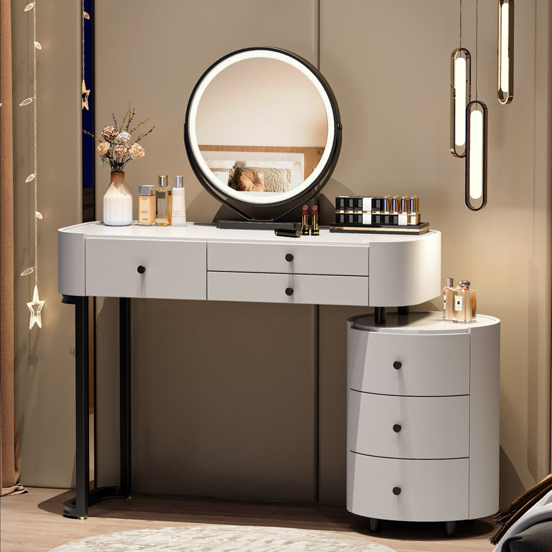 Modern Minimalist Dressing Table with Mirror and Side Cabinet Makeup table, Easy Assembly Vanity