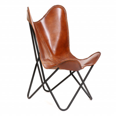  Brown Genuine Leather Butterfly Chair