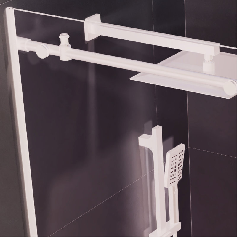 Porte de douche coulissante en verre transparent H 76 po x l 60 po en noir mat - sens d'ouverture réglable pour les salles de bain, fonction silencieuse, composants, empêche l'eau de s'infiltrer avec une salle de bain pratique