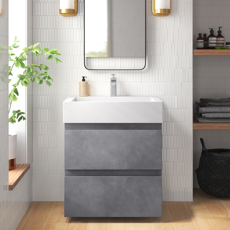 Babajide Bathroom Vanity with Acrylic Top, Cement Gray