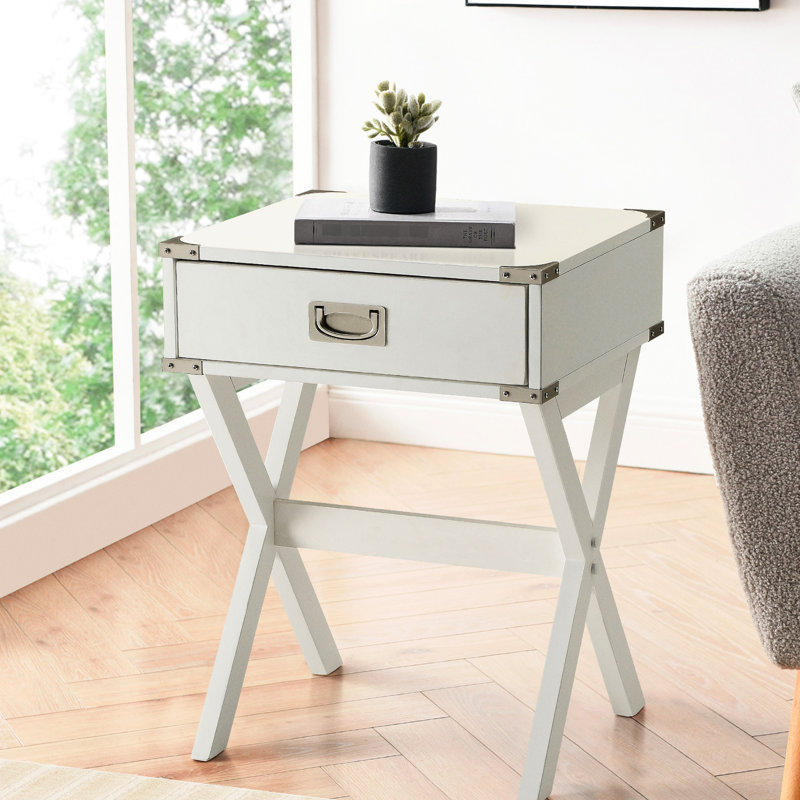 Table de bout carrée blanche 1 avec base et charme rustique pour les espaces de vie - meuble polyvalent, White