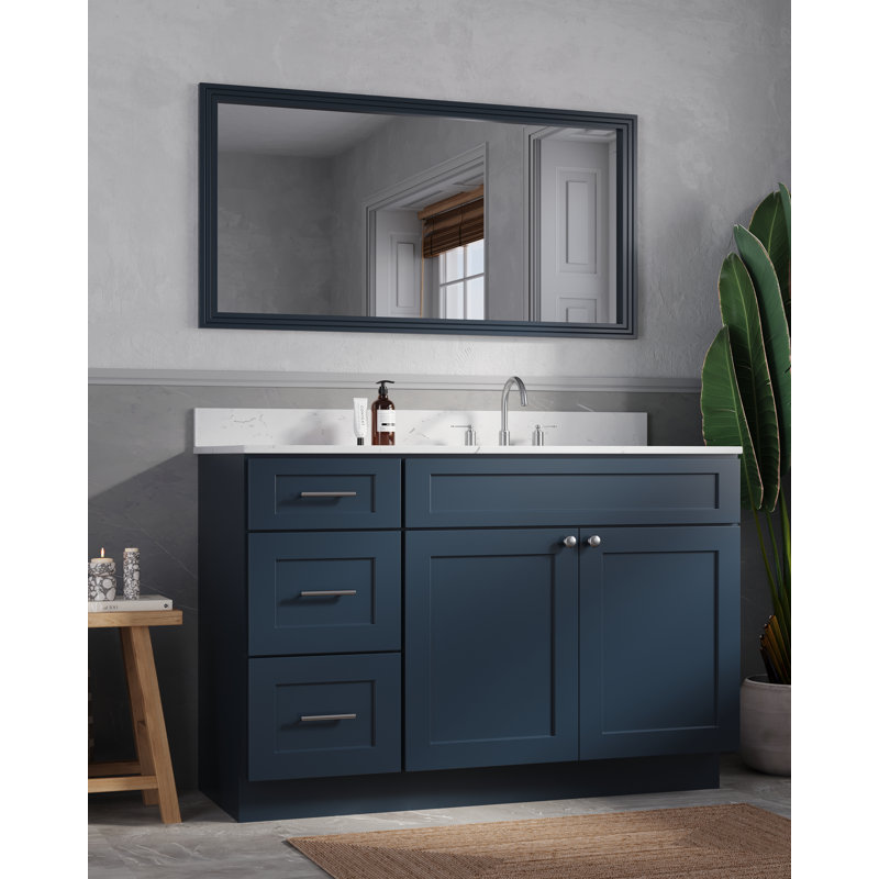 Disar Single Bathroom Vanity with Quartz Top, Right, Blue