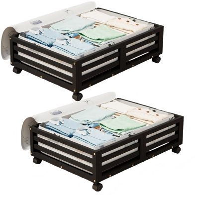 Contenants de rangement sous le lit, organisateur sous le lit avec roues avec sac à poussière de grande capacité, organisateur de rangement robuste pour chaussures à rouler sous le lit, 2 paquets, (noir)