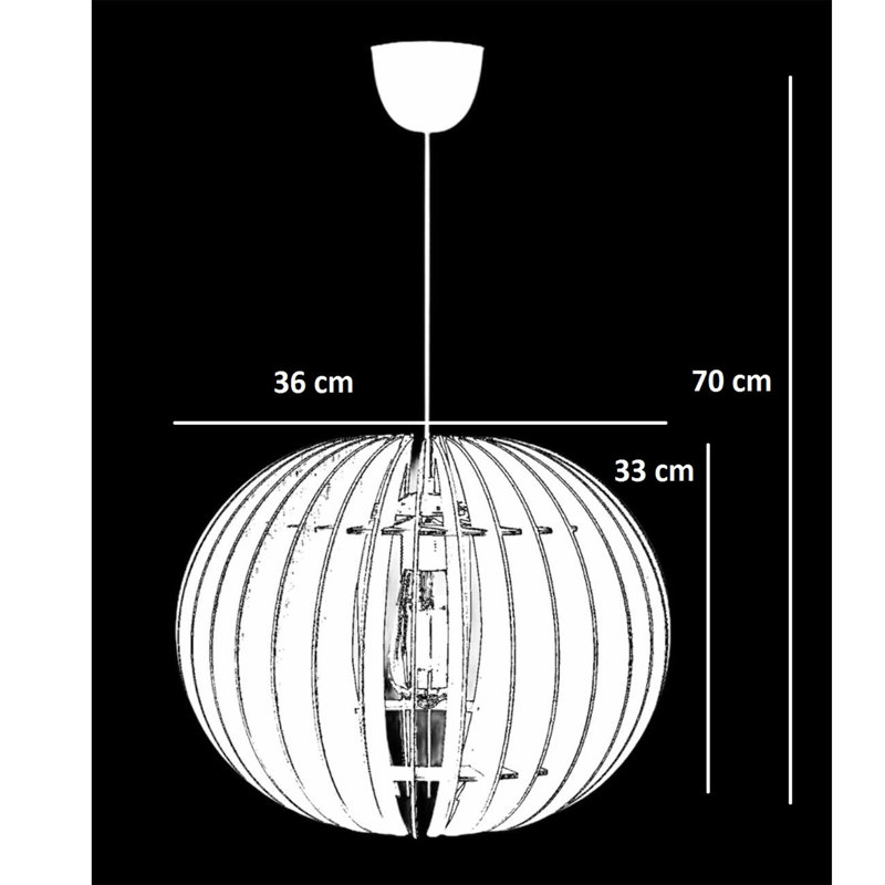Grand lustre de style scandinave, couleur noyer, 13,0 x 14,2 pouces | Câble réglable, corps en panneau de fibres à densité moyenne, douille E27 (40 W maximum) | Luminaire élégant pour décoration intérieure moderne et espaces de vie