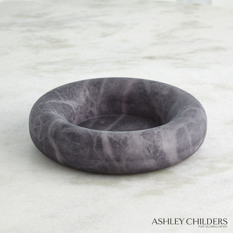 Alabaster Ring Bowl-Grey-Tall, Gray