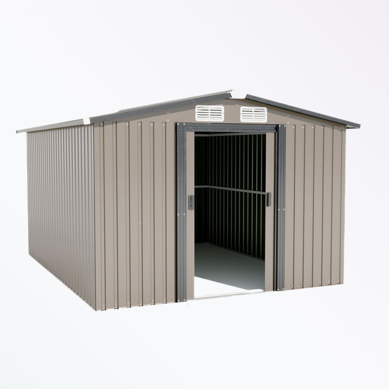Remise de rangement extérieure en métal avec porte verrouillable et 4 évents, Brun, H 70,08 po x l 144 po x P 120 po