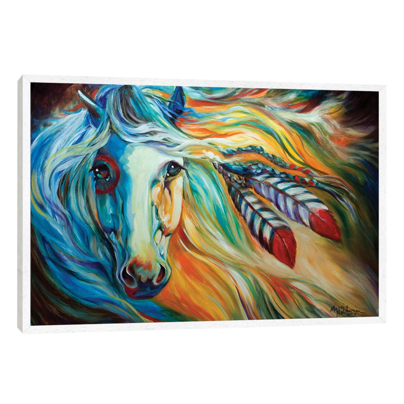 Breaking Dawn Indian War Horse by Marcia Baldwin - Painting on Canvas, 101.6 cm H x 66.04 cm W, White Framed