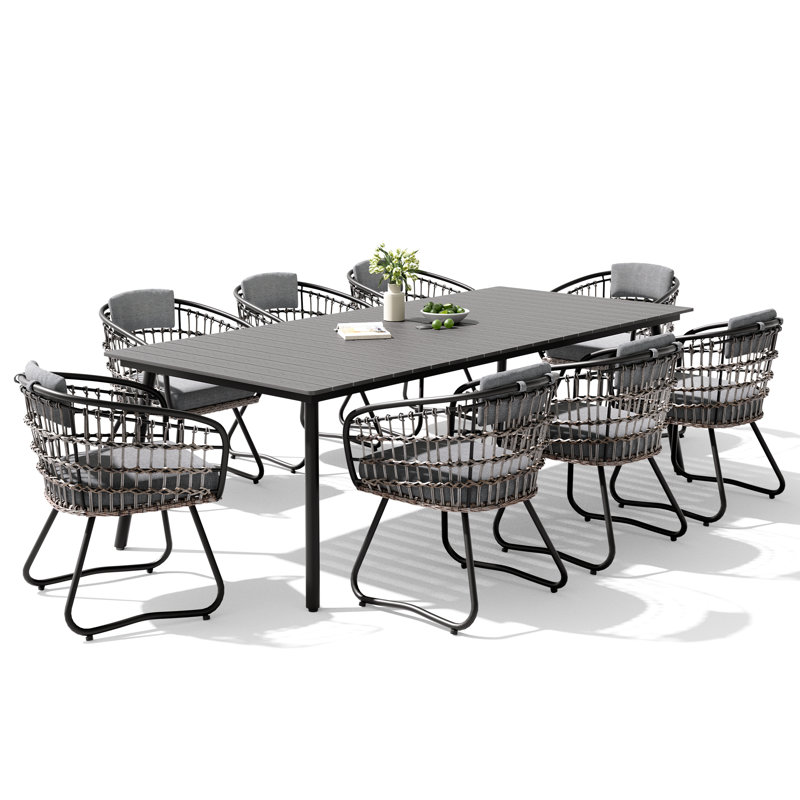 Ensemble repas extérieur pour 8 personnes avec coussins Marles (ensemble de 9), Gris