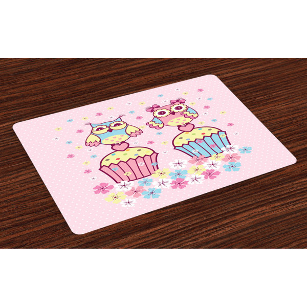 Roomie Kidz Platzmatten, Paare Cupcakes Romantische, Eulen, Pale Pink ...