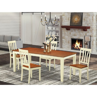 5 Piece Dining Room Furniture Set Includes a Rectangle Wooden Table with Butterfly Leaf and 4 Kitchen Dining Chairs, Buttermilk & Cherry