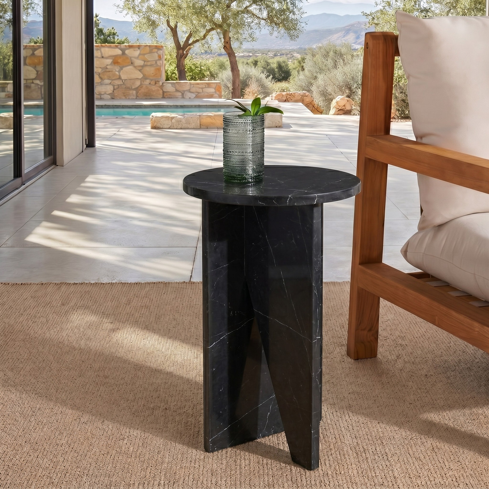 Fairfax 12" Genuine Marble End Table, Black
