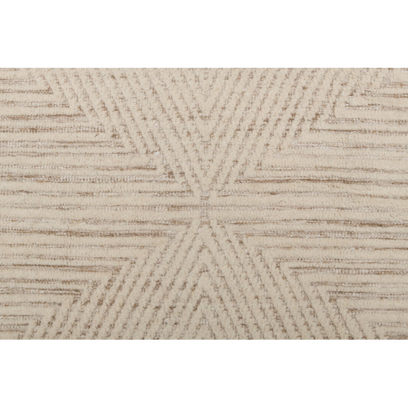 Rectangle Geometric Hand-Knotted Wool/Viscose Area Rug in Cream, Rectangle 6' x 9'