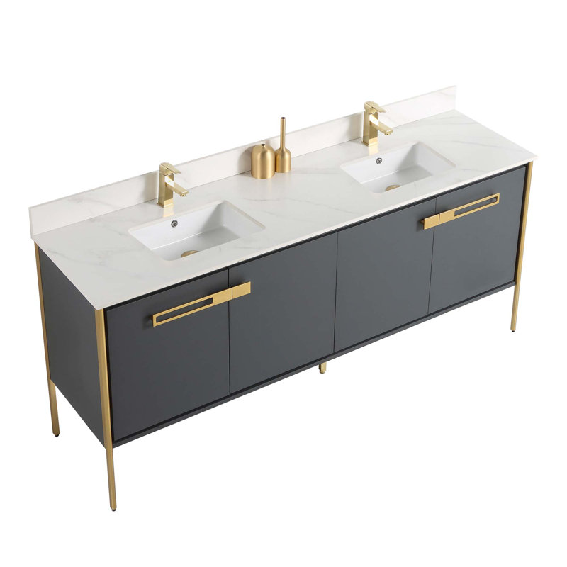 72 Double Bathroom Vanity, Satin Brass, Onix Gray