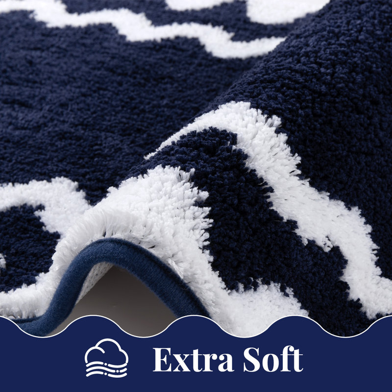 Absorbent Non-Slip Washable Bath Mat Bathroom Rug(Set of 4), Blue Geometric