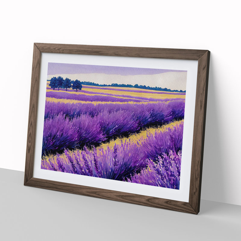 Watercolour Lavender Field Vol.3 - Single Picture Frame Print, 46cm H x 64cm W x 2cm D, Walnut