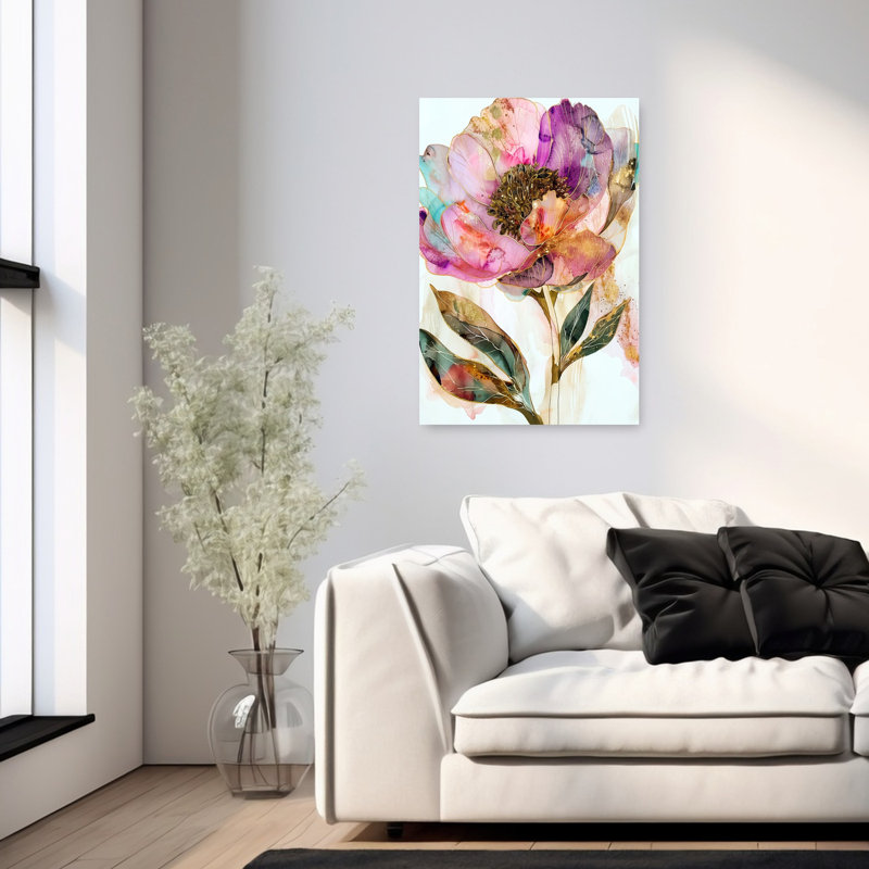 Golden Flora Art Abstract Flower Nature Wall Art Print 1 Piece Wrapped Canvas Wall Art, 91.44cm H x 60.96cm W