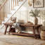 Banc de salle à manger en bois massif 63 pouces, banc de cuisine long rustique avec tablette de rangement inférieure, brun