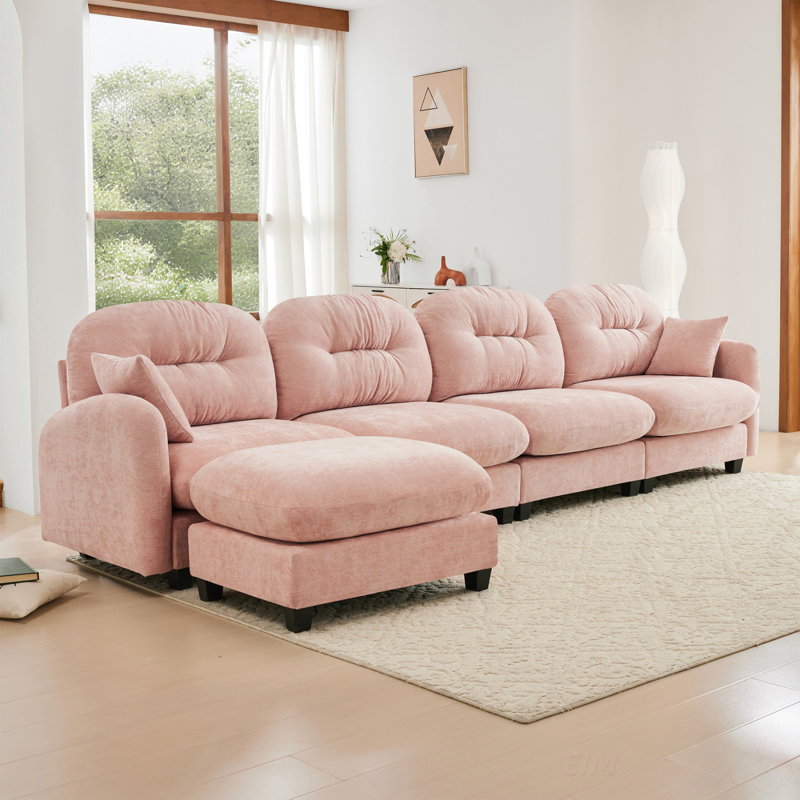 Canapé modulaire en L modulaire avec repose-pieds, tissu chenille doux, conception ergonomique, dossier capitonné, facile à installer, convient aux chambres et aux salons